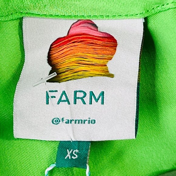 Farm Rio Ruffle Midi Dress Size M Satin Strappy Back Lime Green Plunge New Tags - Picture 15 of 16